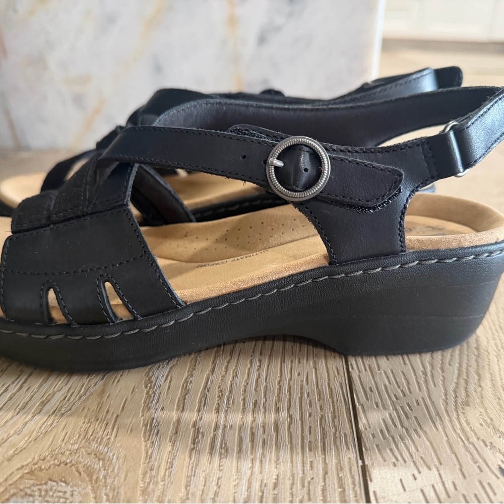 Clarks Black Leather Sandals